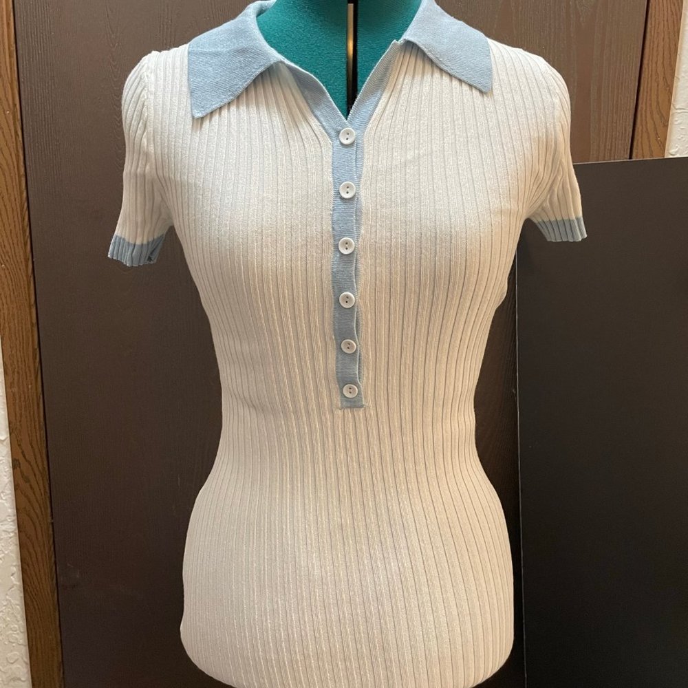 Cute Tennis Ribbed Button Up Dress White Size Medium